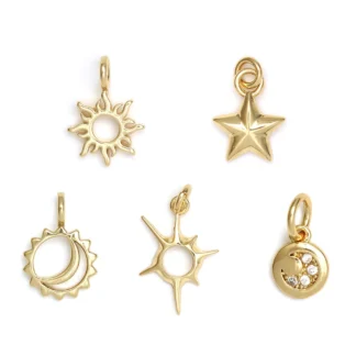 Colgante de cobre con forma de luna y sol, colgante de color dorado para joyería artesanal, collar de estrella de moda, suministros para hacer joyas