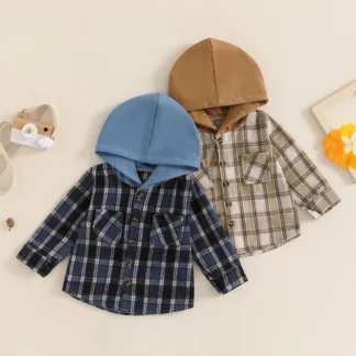 Cárdigan con botones para bebé, chaqueta de manga larga a cuadros, Abrigo con capucha, ropa para recién nacido, otoño