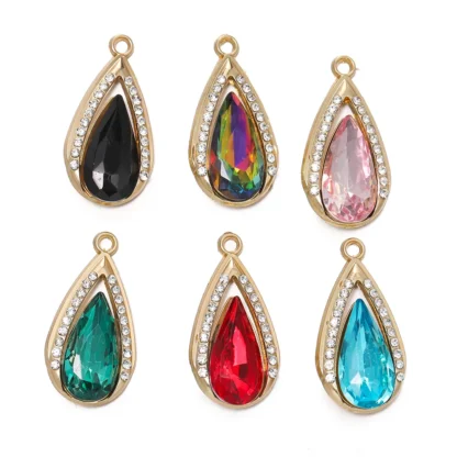 Colgantes de aleación de cristal de circón en forma de gota, dijes de piedra de rinoceronte para fabricación de collares de joyería DIY, accesorios de decoración, 5 piezas por lote