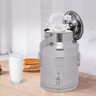 Cubo de leche de acero inoxidable de 28 litros, cubo de vino, cubo de vino, cubo de leche, jarra de mano con tapa sellada, resistente (28L)