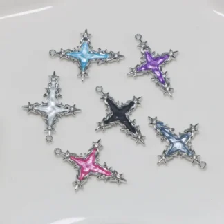 Colgante de aleación para fabricación de joyas, dijes de diamantes de estrella cruzada, pulsera Diy, collar, pendientes, accesorios hechos a mano, suministros, 5 piezas