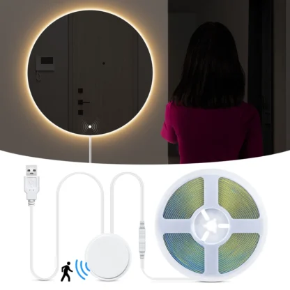 Luz de espejo de tocador de baño con Sensor de movimiento del cuerpo humano, encendido y apagado automático, iluminación de tocador de maquillaje, Lámpara USB, lámpara LED Cob de pared