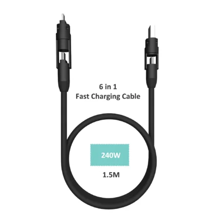 Cable de datos de carga rápida 6 en 1, Cable de aleación de Zinc de 240W, 8 pines, MicroUSB tipo C, para IPhone, Huawei, Samsung, Xiaomi, 1,5 m