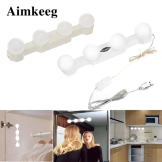 Luces de espejo LED de 4 bombillas, luces de maquillaje de tocador Hollywood recargables por USB, luces de brillo ajustable inalámbricas, Bombilla de espejos