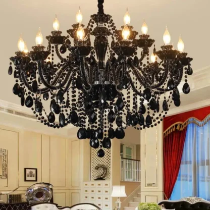 Lámpara colgante negra para sala de estar, candelabro de cristal, luz para comedor, dormitorio, Villa, Hotel, cristales de cristal para candelabro