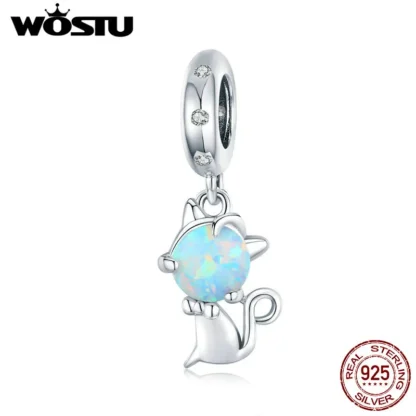 WOSTU-Cuenta de ópalo de gato para pulsera, abalorio de plata de ley 925 brillante de Animal CZ, compatible con COLLAR COLGANTE Original, joyería encantadora CTC235