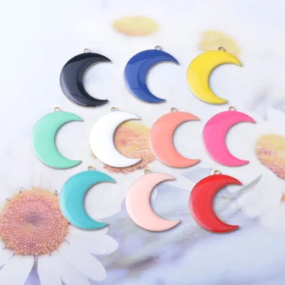 20 piezas de dijes de Luna esmaltados, colgante de oreja con goteo de aceite de cobre, joyería DIY, pendientes, collar, accesorios