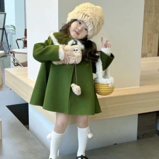 Abrigo de lana para niñas, chaqueta cortavientos suelta y cálida, gruesa, de algodón, prendas de vestir para adolescentes, ropa para niños, invierno, 2023