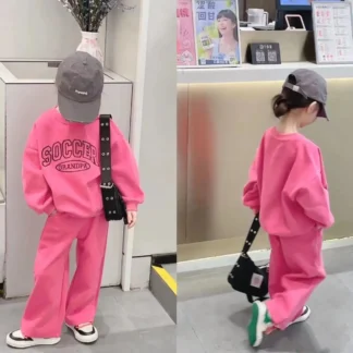 Conjunto de sudadera con capucha para niña pequeña, chándal de cuello redondo con estampado de letras, color rosa, primavera y otoño