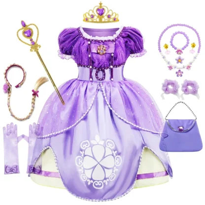 Vestido de Sofía para niña, disfraz de princesa para fiesta de cumpleaños, Halloween, manga abullonada, verano, 3, 6, 8 y 10 años