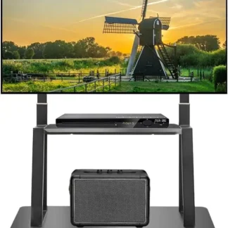 Carro de TV, carro de TV enrollable con ruedas, base de soporte de suelo resistente ajustable en altura para pantallas de pantalla plana OLED LED LCD de 42-86 pulgadas