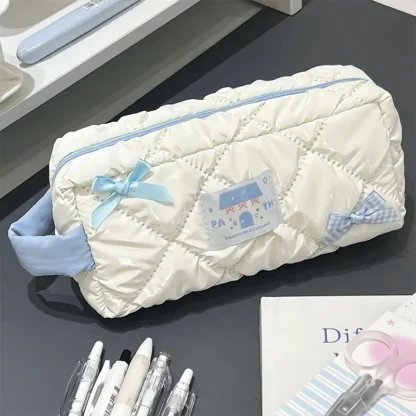 Estuche de lápices con lazo dulce coreano, bolsa de lápices de gran capacidad, portátil, INS, estuche de cosméticos, papelería, suministros escolares