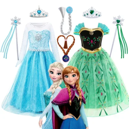 Disney-vestido de princesa Elsa y Anna para niña, traje de baile de malla para Halloween, Carnaval, cumpleaños, reina de las Nieves, disfraz de Frozen