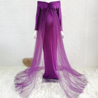 Vestidos de maternidad rosas, accesorios de fotografía sin hombros, vestido largo elástico para embarazo, sesión de fotos de Baby Shower, vestido de algodón