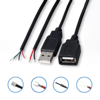 Cable de alimentación de 0,3 m/1m/2m, 2 pines, USB 2,0 A, hembra, macho, 4 pines, Conector de extensión de Cable de carga, línea de 5V
