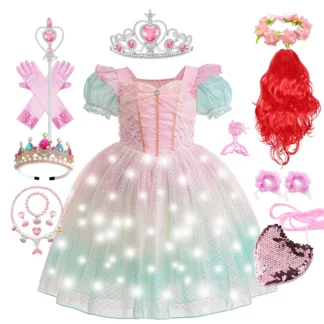 Disney vestido de tul rosa para niñas, falda de princesa Ariel, vestido de fiesta de cumpleaños, ropa de moda para niñas de 3 a 8 años