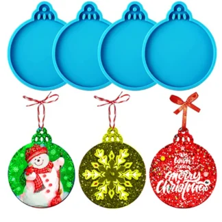 4 Uds adorno de bola de Navidad Molde de resina DIY forma redonda llavero colgante molde de silicona árbol de Navidad colgante herramienta de fundición