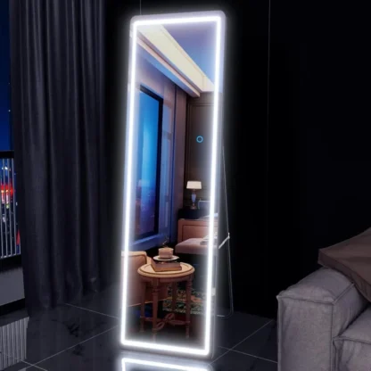 Espejo LED de cuerpo completo de 63 "x 16", atenuación y iluminación de 3 colores, control táctil de espejo iluminado montado en la pared, espejo de longitud completa
