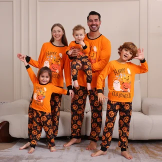 Traje de Halloween para padres e hijos, traje a juego con estampado de moda naranja para Familia, ropa de vacaciones para madre e hijos, mono bonito para bebé 2024