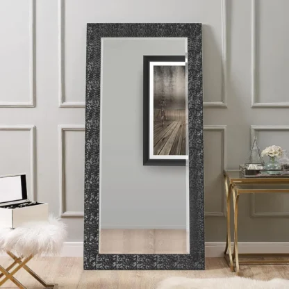 Espejo de cuerpo entero de 66" de largo x 32" con marco de madera sintética, espejo de pared decorativo grande, espejo alto de cuerpo completo para dormitorio