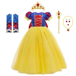Disfraz de princesa para niña, vestido elegante de Blancanieves con accesorios para carnaval, fiesta de cumpleaños, 3-10 años, 2024