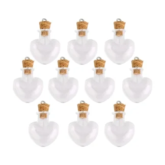 10 Uds. Botella de corcho de vidrio, ampollas, colgantes de botella de lana, forma de corazón