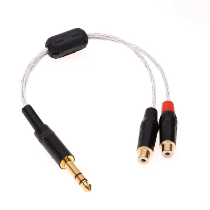 Cable adaptador de Audio macho a 2 RCA hembra, blindaje plateado transparente de 20CM, 1/4, 6,35mm