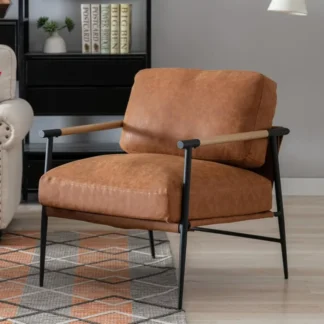 Silla decorativa de cuero PU, silla de salón ultra suave con patas de metal, sillón moderno tapizado, cómoda silla de ocio, marrón
