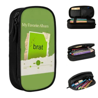 Brat álbum favorito Charli XCX estuche de lápices, caja de lápices de música, caja de bolígrafos, bolsas de almacenamiento grandes para estudiantes, suministros escolares, papelería de regalo