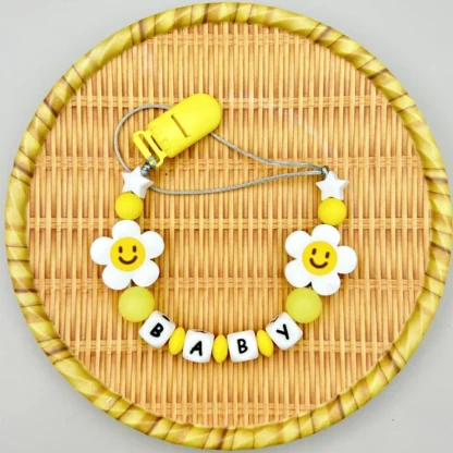 Cuentas luminosas de silicona para bebé, colgante con letras personalizadas, nombre, flor, chupete, Clips, soporte para cadenas, mordedor, juguete Kawaii, regalos