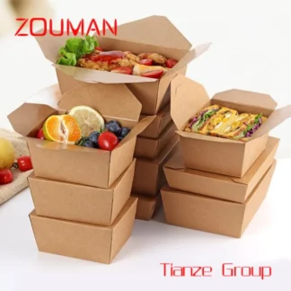 Caja de cartón kraft marrón para llevar, embalaje de alimentos de pícnic, barato, reciclado, personalizado, venta al por mayor