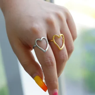 Anillos de corazón ahuecados románticos para mujer, acero inoxidable, Color dorado, compromiso de boda, regalo de joyería de Navidad estético