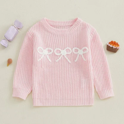 Suéter de punto para bebés y niñas, Jersey de punto grueso con lazo bonito, sudadera para niñas pequeñas, ropa de Otoño Invierno