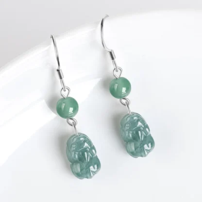 Pendientes de Jade Pixiu para mujer, joyería Natural de piedras preciosas de lujo, plata 925, Jadeíta birmana Real, regalos de energía para mujer