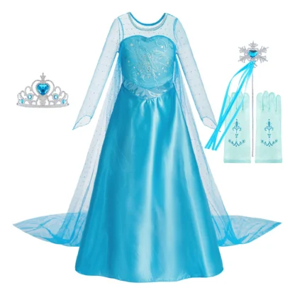 Disfraz de princesa para niños, Elsa, Halloween, Carnaval, capa de tul, Maxi vestido para niñas, ropa de Reina de la nieve, vestidos de Cosplay para niños