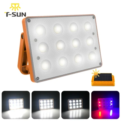 Luz de trabajo Solar COB, foco Solar portátil para acampada, 120 LED, brillo ajustable, para viajes, reparación de automóviles, senderismo