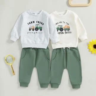 Conjunto de ropa de Halloween para niños, sudadera de manga larga con estampado de Tractor de letras, pantalones largos con bolsillo, trajes