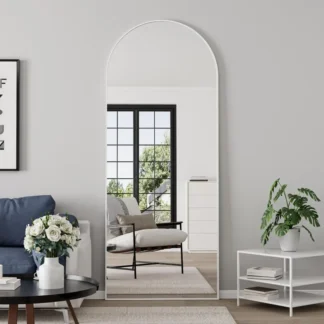 Espejo arqueado de longitud completa, espejo de piso independiente de 65 "x 22", espejo de cuerpo completo moderno con soporte, espejo de pared con aluminio