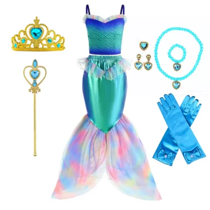 Disfraz de sirena de la película Ariel para niña, traje de sirena de princesa, ropa de fiesta en la piscina, novedad de 2024