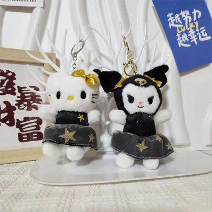 Sanrio-llavero de muñeco de peluche Hello Kitty Kuromi para mujer y niña, colgante de mochila, decoración creativa, adornos de juguete, regalos para niños
