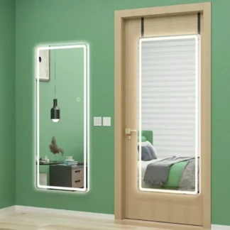 Espejo colgante 47 x 18 con luces, espejo sobre la puerta, espejo de longitud completa para dormitorio, sala de estar, guardarropa