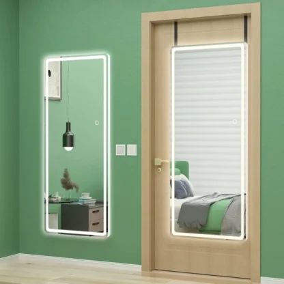 Espejo colgante 47 x 18 con luces, espejo sobre la puerta, espejo de longitud completa para dormitorio, sala de estar, guardarropa