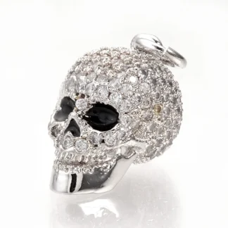 Colgantes de circonia cúbica con micropavé de latón, 5 piezas, anillos de salto, Calavera, platino, Festival de Halloween, collar artesanal, joyería para la oreja