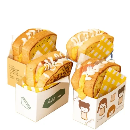 Caja de papel de embalaje para sándwich de hamburguesa desechable personalizada, caja de papel para pan tostado, producto personalizado
