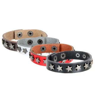 Pulsera de cuero PU Punk para hombre y mujer, brazalete con dije de estrella