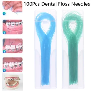 Enhebrador de hilo Dental de 100 piezas, línea de tracción Oral para corona, puente, aro de implante, soportes de roscado, tracción de acero