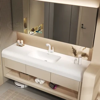 Armario de baño de piedra simple moderno, gabinete de lavabo de cara de inodoro de almacenamiento multicapa, combinación