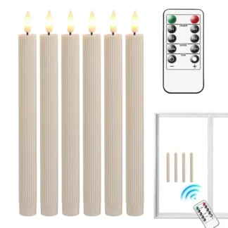 Velas sin llama para ventana con control remoto, 6 velas cónicas con mecha 3D LED sin llama, velas cónicas con mecha 3D para ventana navideña