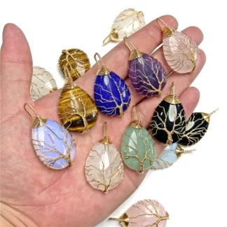 Colgante de collar de cristales de árbol de la vida, collar de piedra Natural de gota de agua, accesorios de fabricación de joyas a granel, envoltura de alambre, 24x40mm, 1 pieza