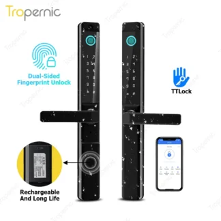 TTlock-cerradura de puerta inteligente para exteriores, dispositivo de cierre con huella dactilar de doble lado, impermeable, Material SUS, Delgado, oscilante de aluminio